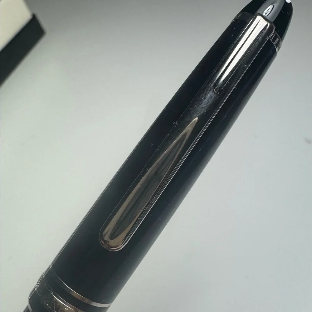 Mont Blanc Black Textured Leather Pencil Case with Black Ballpoint Pen